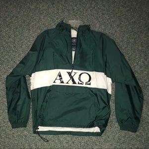 Barely used green AXO lined raincoat with hood